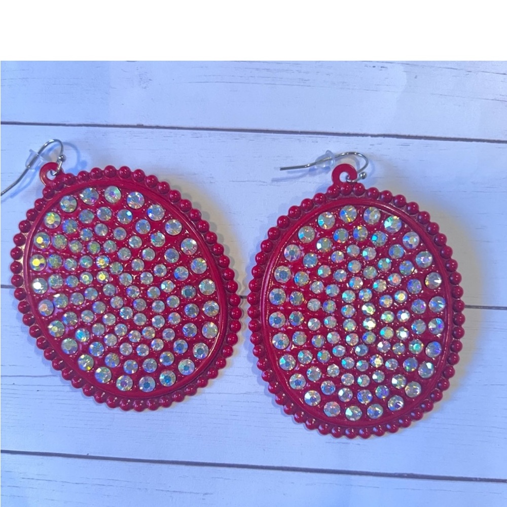 Red Rhinestone Earrings - Picture 4 of 6